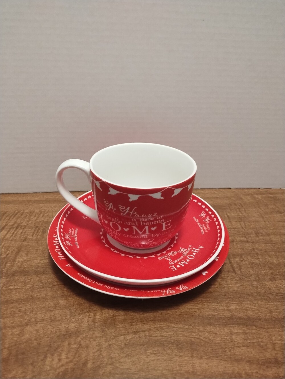 Red Decorative Teacup, Saucer, And Plate Set